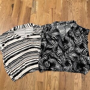Cato Womens Plus 18/20W Surplice Wrap Tops Set of 2 Striped Tropical Palm Print